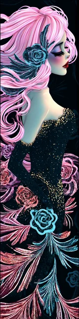 Free mermaid bookmark featuring a pink-haired mermaid on a black background